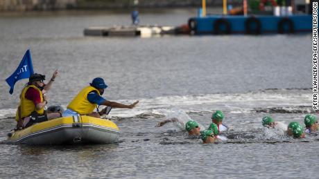 The athletes were sent back to restart the race once the boat was out of the way.