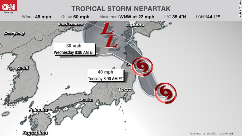 Tropical Storm Nepartak heads toward Tuesday evening landfall in Japan