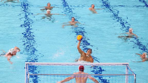 US water polo player Johnny Hooper takes a shot during the team's 20-3 win over South Africa on July 27.