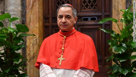 A file photo of Cardinal Angelo Becciu, whose trial began at the Vatican on Tuesday. 