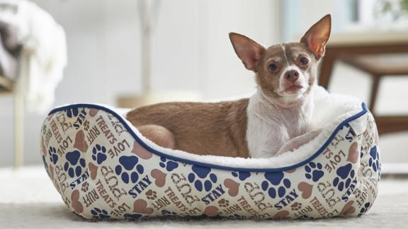 Frisco Sherpa Rectangular Bolster Cat & Dog Bed, Tan Novelty Paws, Small