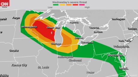 A moderate risk for severe weather has been issued for the Midwest by the Storm Prediction Center Wednesday