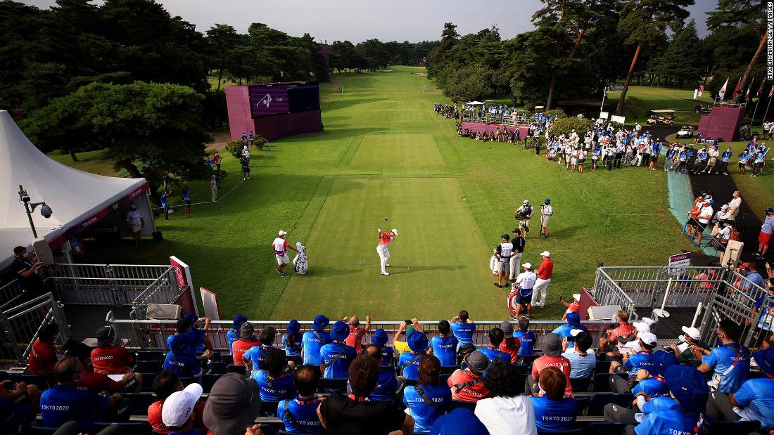 Japanese golfer Rikuya Hoshino tees off to start his first round on July 29. The Olympic golf is taking place at the Kasumigaseki Country Club in Kawagoe, Japan.