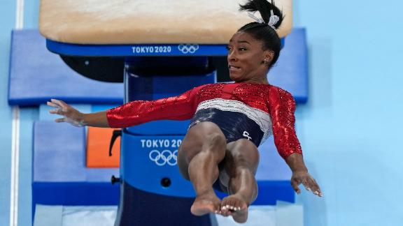 US gymnast Simone Biles performs on the vault during the team all-around event on July 27. She stumbled on the landing and <a href=