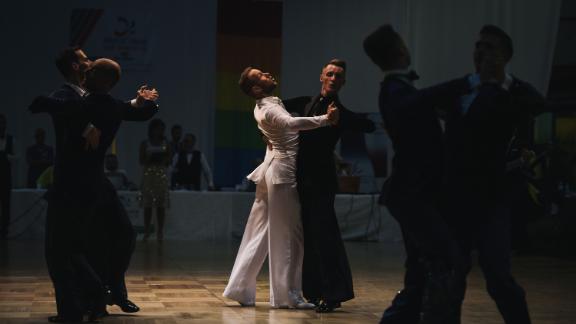 Participants compete in the dancing event of the 2018 Gay Games in Paris. 