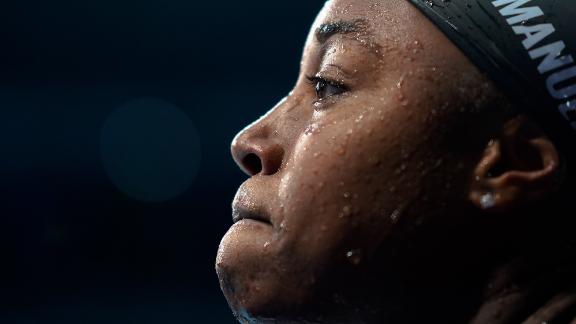 US swimmer Simone Manuel leaves the pool after <a href=