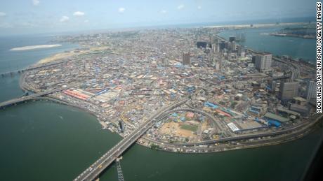 Een luchtfoto van het eiland Lagos in Lagos, de commerciële hoofdstad van Nigeria, in april 2016.