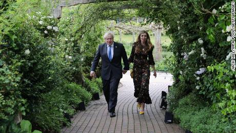 Boris Johnson and his wife Carrie attend a reception at The Eden Project during the G7 Summit on June 11, 2021 in Cornwall, England.