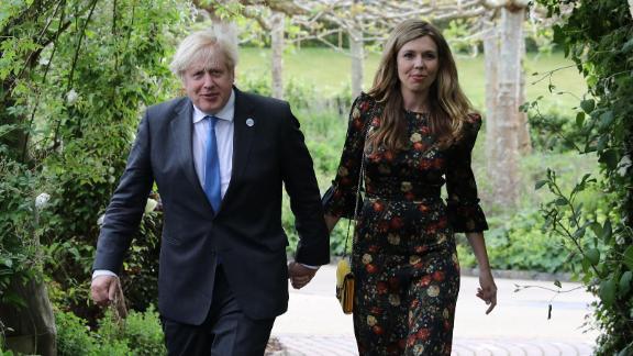 Boris Johnson and his wife Carrie Johnson arrive at the G7 Summit in Cornwall, in June. 