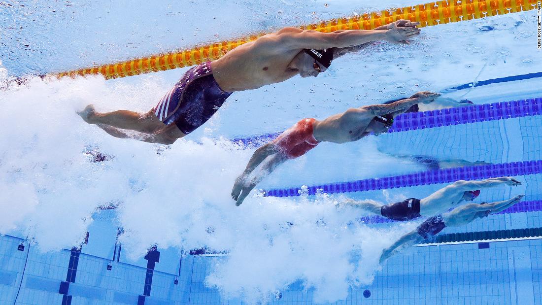 From left, the United States&#39; Caeleb Dressel, Brazil&#39;s Bruno Fratus, Great Britain&#39;s Benjamin Proud and Italy&#39;s Lorenzo Zazzeri swim the 50-meter freestyle final on August 1. &lt;a href=&quot;https://www.cnn.com/world/live-news/tokyo-2020-olympics-07-31-21-spt/h_c226c17ea9aa7f2579e8e24284aa494f&quot; target=&quot;_blank&quot;&gt;Dressel went on to win&lt;/a&gt; with an Olympic record time of 21.07 seconds. He won five golds in Tokyo.