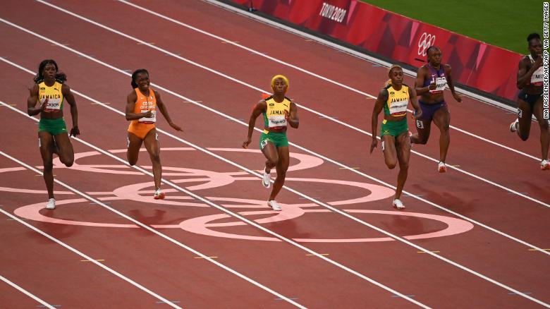 Fraser-Pryce and Thompson-Herah lead the way in the 100m final.