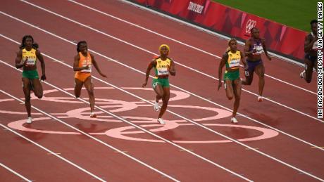 Fraser-Pryce and Thompson-Herah lead the way in the 100m final.
