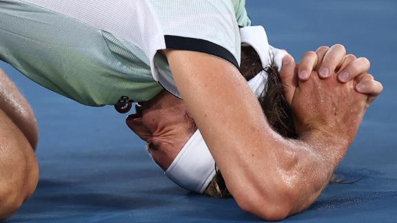 Germany's Alexander Zverev reacts after <a href=