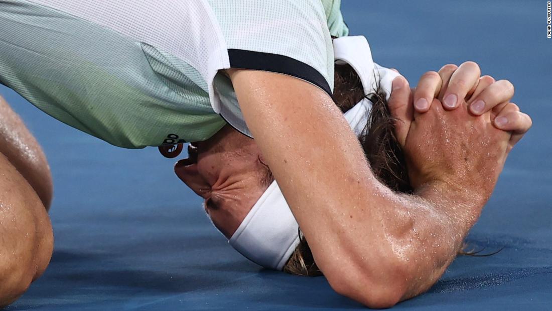 Germany&#39;s Alexander Zverev reacts after &lt;a href=&quot;https://www.cnn.com/world/live-news/tokyo-2020-olympics-08-01-21-spt/h_2399c259ddcbd7c3811fb5fc9da62c03&quot; target=&quot;_blank&quot;&gt;winning his gold-medal tennis match&lt;/a&gt; on August 1. He defeated Russian Karen Khachanov 6-3, 6-1.