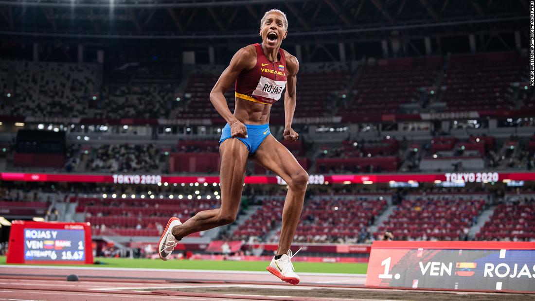 Venezuela&#39;s Yulimar Rojas celebrates after &lt;a href=&quot;https://www.cnn.com/world/live-news/tokyo-2020-olympics-08-01-21-spt/h_2505806e001df14d45588ce165a9747a&quot; target=&quot;_blank&quot;&gt;setting a new world record in the triple jump&lt;/a&gt; on August 1. On her last jump of the night, she jumped 15.67 meters, breaking a record that had stood since 1995. It is Rojas&#39; first Olympic gold medal.