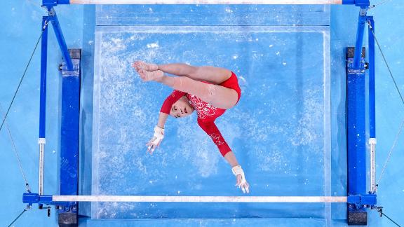 China's Fan Yilin competes in the uneven bars final on August 1.