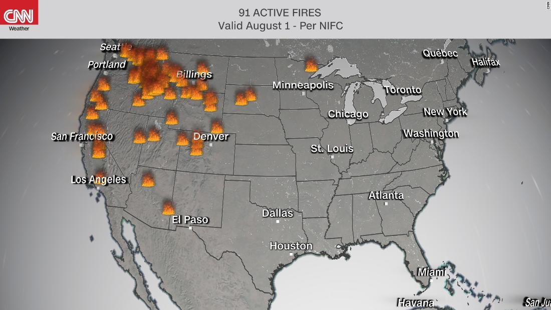 91 wildfires are now burning across the US, with Oregon's Bootleg Fire