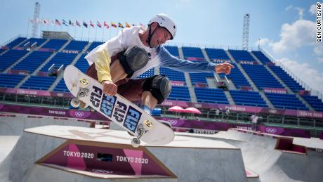 Rune Glifberg from Denmark participates in a skateboard training session in a men's park.