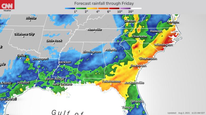 Heavy rainfall projection in the Southeast through this week