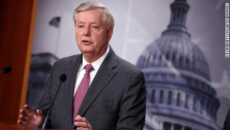 WASHINGTON, DC - JULY 30: U.S. Sen. Lindsey Graham (R-SC) speaks on southern border security and illegal immigration, during a news conference at the U.S. Capitol on July 30, 2021 in Washington, DC. Graham urged the Biden administration to name former Homeland Security Secretary Jeh Johnson as a border czar. (Photo by Kevin Dietsch/Getty Images)