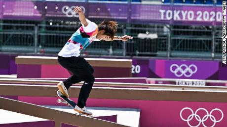Japan&#39;s Yuto Horigome competes in the men&#39;s street final at the Tokyo Olympics on July 25.