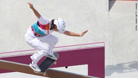 Japan&#39;s Momiji Nishiya competes at the Olympic street skateboarding preliminaries on July 26.