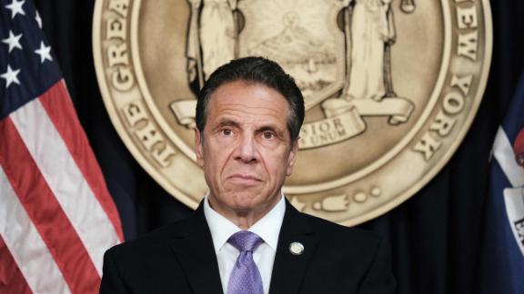 New York Governor Andrew Cuomo speaks to the media at a news conference in Manhattan on May 5, 2021 in New York City. 