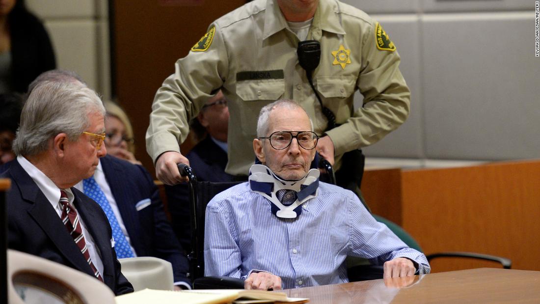 Durst arrives in a wheelchair for his arraignment on capital murder charges related to the death of Susan Berman, on November 7, 2016, in Los Angeles.