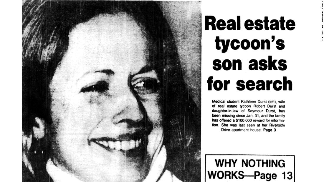 The front page of the New York Daily News on February 9, 1982, features the disappearance of Durst&#39;s wife, Kathie. No one has been charged in her disappearance. Durst has said the last time he saw her was when he dropped her off at a train station in Westchester, New York, so she could head back to medical school in the city.