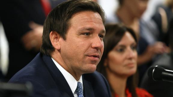 MIAMI, FLORIDA - JULY 13: Florida Gov. Ron DeSantis takes part in a roundtable discussion about the uprising in Cuba at the American Museum of the Cuba Diaspora on July 13, 2021 in Miami, Florida. Thousands of people took to the streets in Cuba on Sunday to protest against the government. (Photo by Joe Raedle/Getty Images)