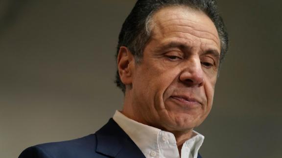 New York Governor Andrew Cuomo speaks before getting vaccinated at Mount Neboh Baptist Church in Harlem on March 17, 2021, in New York City. 