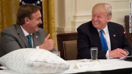 President Donald Trump speaks alongside MyPillow CEO Mike Lindell, during a &quot;Made in America&quot; event with US manufacturers at the White House on July 19, 2017. 