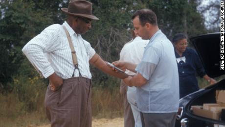 An undated image shows a participant in the Tuskegee study. 