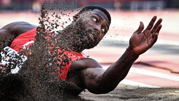 Cuba's Cristian Nápoles competes in the triple jump final on August 5.