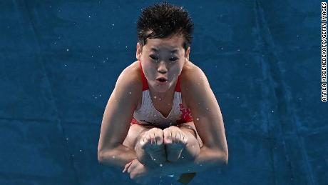 China's Quan Hongchan competes in the women's 10m platform diving final at the Tokyo Olympics on August 5. 