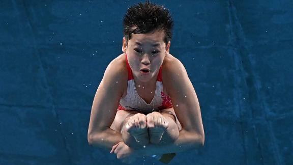 China's Quan Hongchan competes in the women's 10m platform diving final during the Tokyo Olympic Games on August 5. 