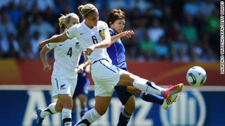 Rebecca Smith, seen in action against Japan&#39;s Kozue Ando of Japan during the FIFA Women&#39;s World Cup 2011 match between Japan and New Zealand in 2011. 
 