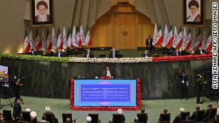 Ebrahim Raisi at his swearing-in ceremony at the Iranian parliament in Tehran on August 5.