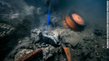 Greek ceramics were found at the site of an ancient sunken city. 