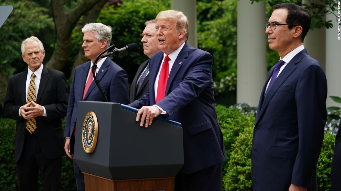 Donald Trump holds a news conference on China in the Rose Garden of the White House on May 29, 2020.