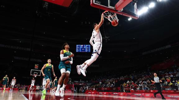 The United States' Zach LaVine scores against Australia during a basketball semifinal on August 5. The Americans won 97-78 and will play France in the gold-medal game.
