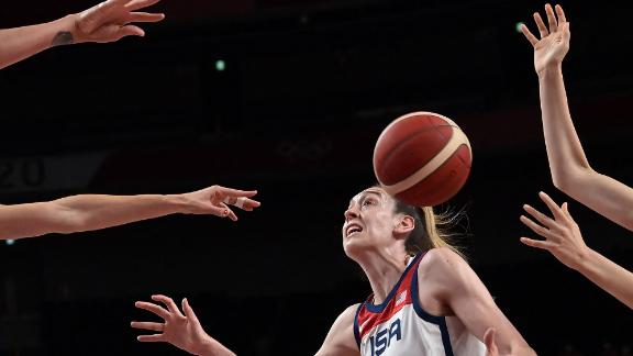 The United States' Breanna Stewart plays against Serbia in a basketball semifinal on August 6. The Americans won 79-59.