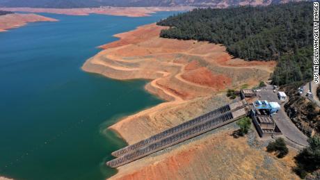 Intake gates are visible on July 22 at the Edward Hyatt Power Plant intake facility at Lake Oroville in California.