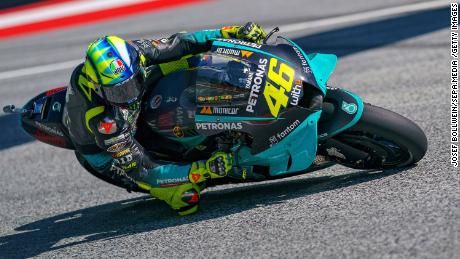 Italy&#39;s Valentino Rossi rides at the MotoGP of Styria during free practice at the Red Bull Ring on August 6, 2021 in Spielberg, Austria. 