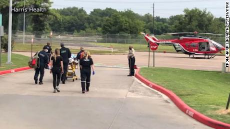 An 11-month-old baby with Covid-19 being airlifted Thursday to a hospital 150 miles away because of a shortage of pediatric beds in the Houston area. 