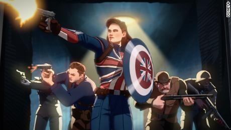 Captain Carter (center) and the Howling Commandos in Marvel Studios&#39; WHAT IF...? exclusively on Disney+