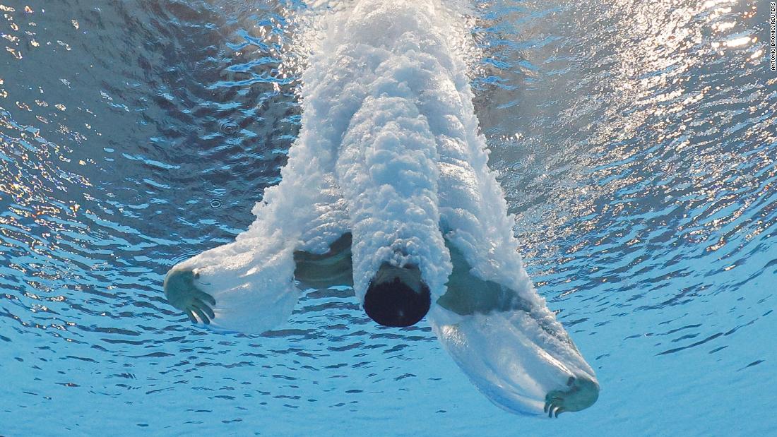 Chinese diver Cao Yuan competes in the 10-meter platform event on August 7. He won the gold and became the first athlete to win Olympic gold medals in three different diving events. He won gold in the 3-meter springboard in 2016, and he won gold in the 10-meter synchronized event in 2012. 