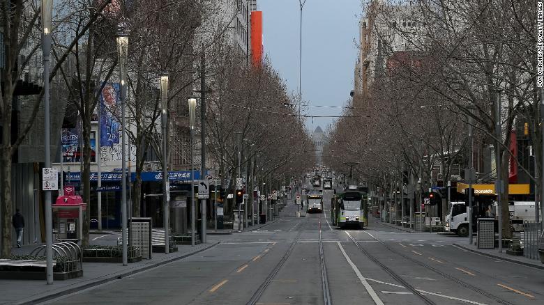 A quiet street in Melbourne during the city&#39;s sixth lockdown on August 6, 2021.