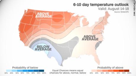 Climate Prediction Center&#39;s temperature outlook from August 14-18.
