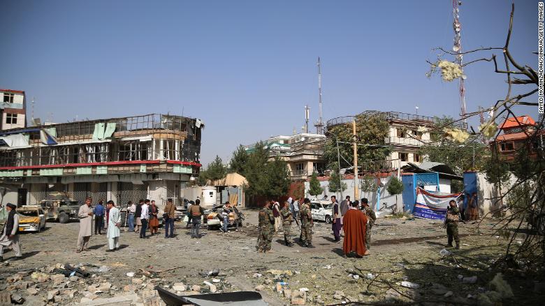 Photo taken on August 4 shows the site of a car bomb in Kabul, capital of Afghanistan.